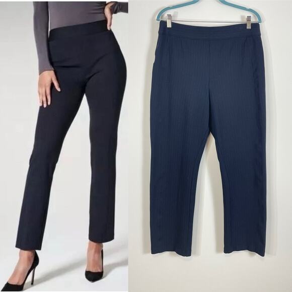 Spanx Polished Slim Ankle Pants Blue Pinstripes Pullon Size XL - Picture 1 of 13